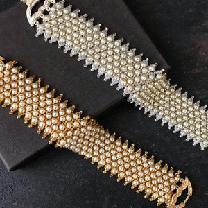 Bridal Gold Bracelet, Pearl Cuff Bracelet, Jewelry Gift for Women, Gold Wedding Idea, Bridesmaid Jewelry image 7