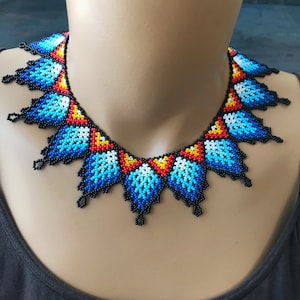 Boho Huichol Necklace, Beaded Statement Necklace, Bib Collar Necklace, African Jewelry, Gift For Woman image 6