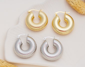 Retro Snail Hoops, Thick Chunky Hoops, Gold Earrings Hoop, Silver Hoop Earrings, Mother's Day Gift, Gifts Under 30