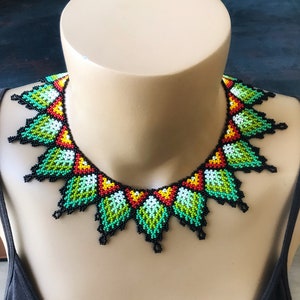 Boho Huichol Necklace, Beaded Statement Necklace, Bib Collar Necklace, African Jewelry, Gift For Woman image 5