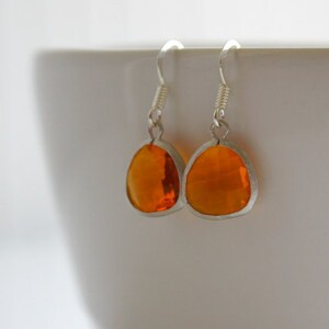 Cute Orange Earrings, Tangerine Drop Earrings, Indian Yellow Dangle Earrings, Silver Crystal Earrings, Bridesmaid Earrings image 2