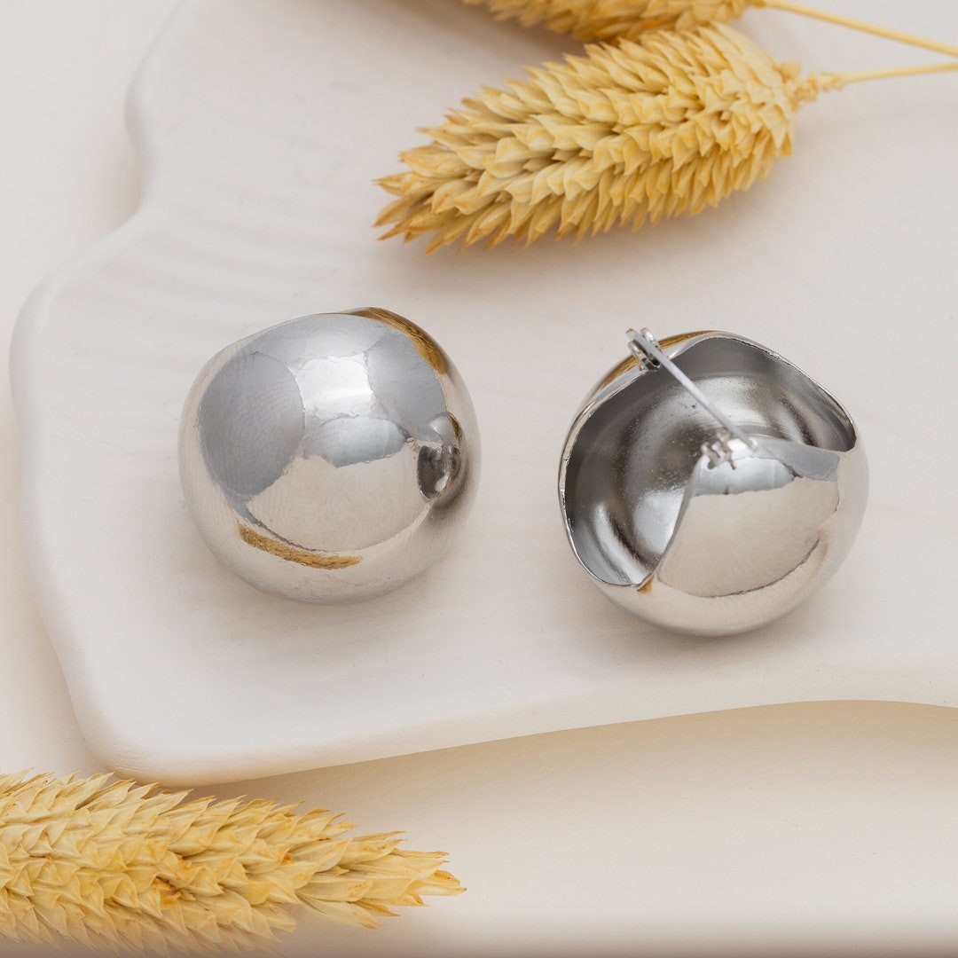 LUXE Tapered Dome Hoop Earrings - Silver
