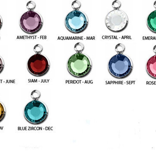 Add on a Birthstone Charm, Gold or Silver 6mm Swarovski Crystal Birthstones Charm, Add On Birthstone Channel Drop Charms