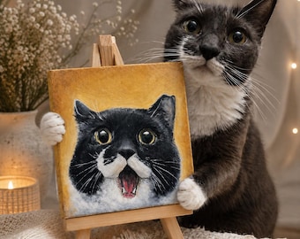 Aangepast kattenportret | Gedenkteken voor huisdier van acryl | Handgeschilderd | Uniek cadeau voor dierenliefhebbers | Aangepaste verpakking | Met lijst