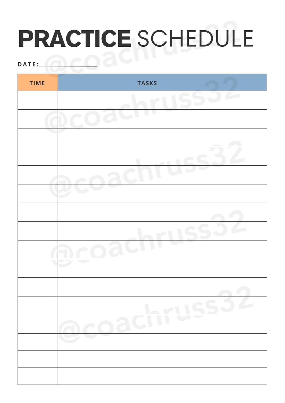 Practice Schedule Form.pdf Blank Practice Schedule (w/ Example Practice) - Etsy