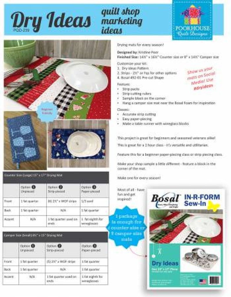 Dry Ideas Pattern & Bosal Precut Mat / Placemat Craft Pack / Etsy