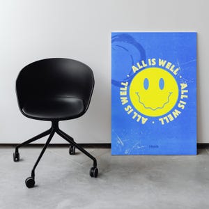 Stampa con faccina sorridente "TUTTO BENE" / Arte murale pop art retrò / Decorazione dopamina / Poster sulla salute mentale / Download digitale o stampa fisica