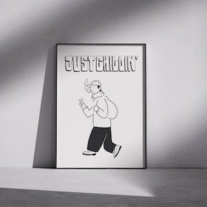 Just Chillin’ Cartoon Street Art Print - Handgezeichnetes Digitales Poster im Urban Style | Lustige minimalistische Illustration | Sofortiger Download