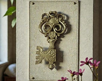 Vintage Style Ornate Key Wall Decor Gold Toned Plastic Baroque