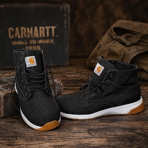 Carhartt Mens Size 13 Work Boots Black Canvas Steel Toe