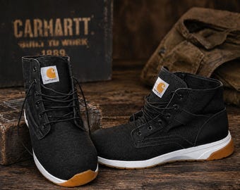 Carhartt Mens Size 13 Work Boots Black Canvas Steel Toe