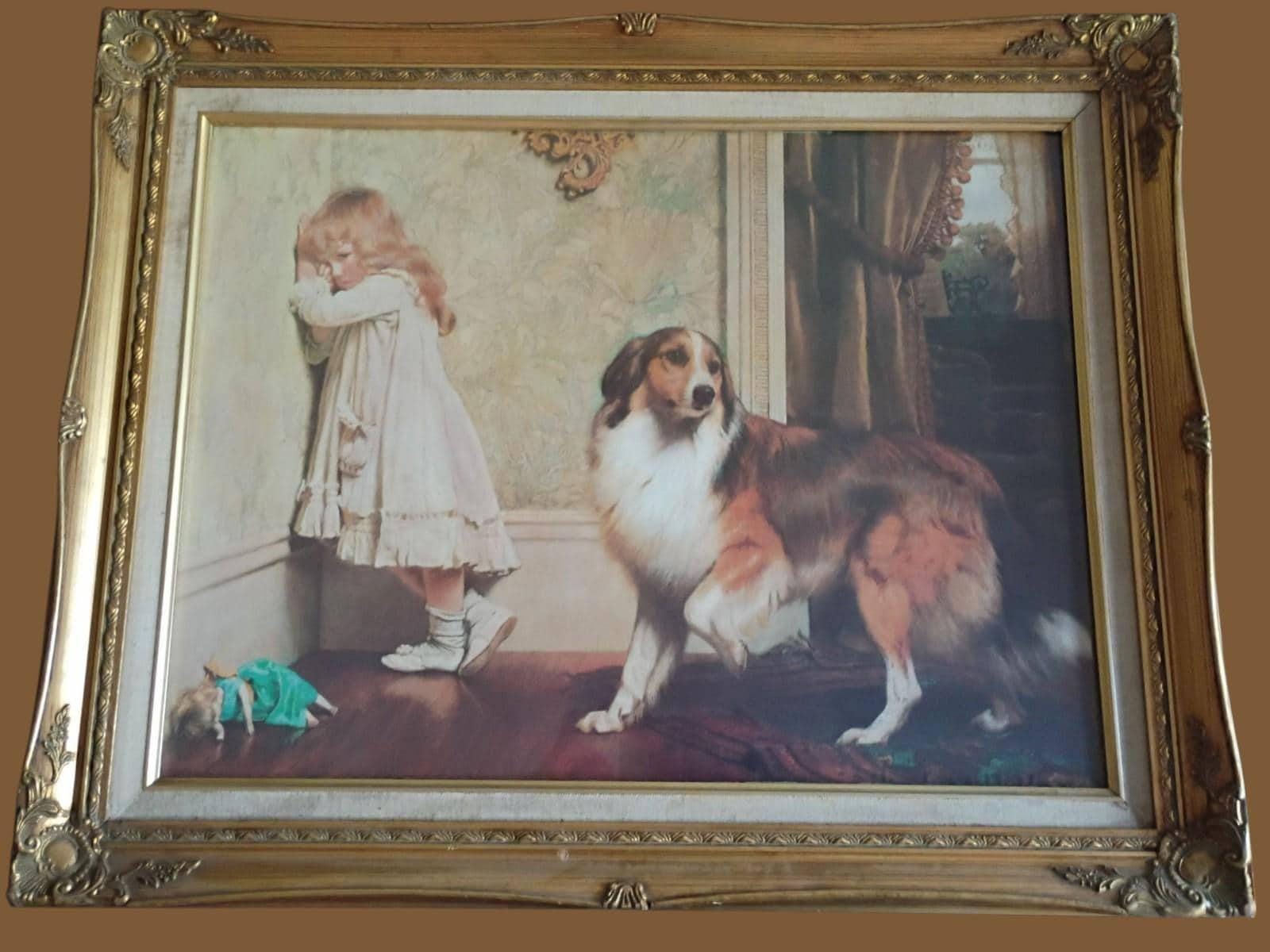 ジョン・エヴァレット・ミレー作「コリー犬を連れた少女」アンティーク