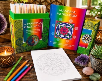 Kit para colorear mandalas, libro de meditación, tarjetas y lápices. Regalo para aliviar el estrés.