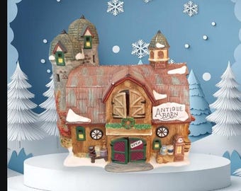 Lighted Christmas Village Santas Workbench Collection "Horse Feathers Antique Barn" 2001