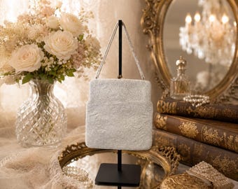 Bolso de mano vintage blanco con cuentas, bolso de noche para novias, bolsos de fiesta formales, bolsos de cóctel retro con cuentas.