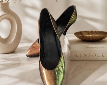 Bandolino Vintage Heels Metallic Bronze Gold Leather Women’s Size 6.5