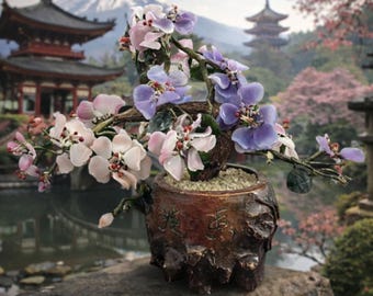 翡翠の風水盆栽桃の木。翡翠の鉢植え植物。 - Etsy 日本