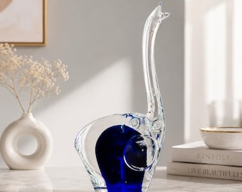 Escultura de elefante de cristal artístico transparente azul cobalto vintage de 27,3 cm (10,75 pulgadas), estilo Murano pesado.