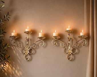 Juego de 2 candelabros de pared de latón con diseño vintage de pergamino ornamentado