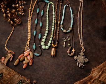 Bohemian Ethnic Statement Necklace Lot Of 8 With Earrings And Mixed Beaded Jewelry
