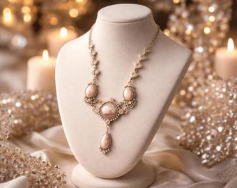 Collier En Verre Taillé Main Et Perles Chrome - Occasion Bon état
