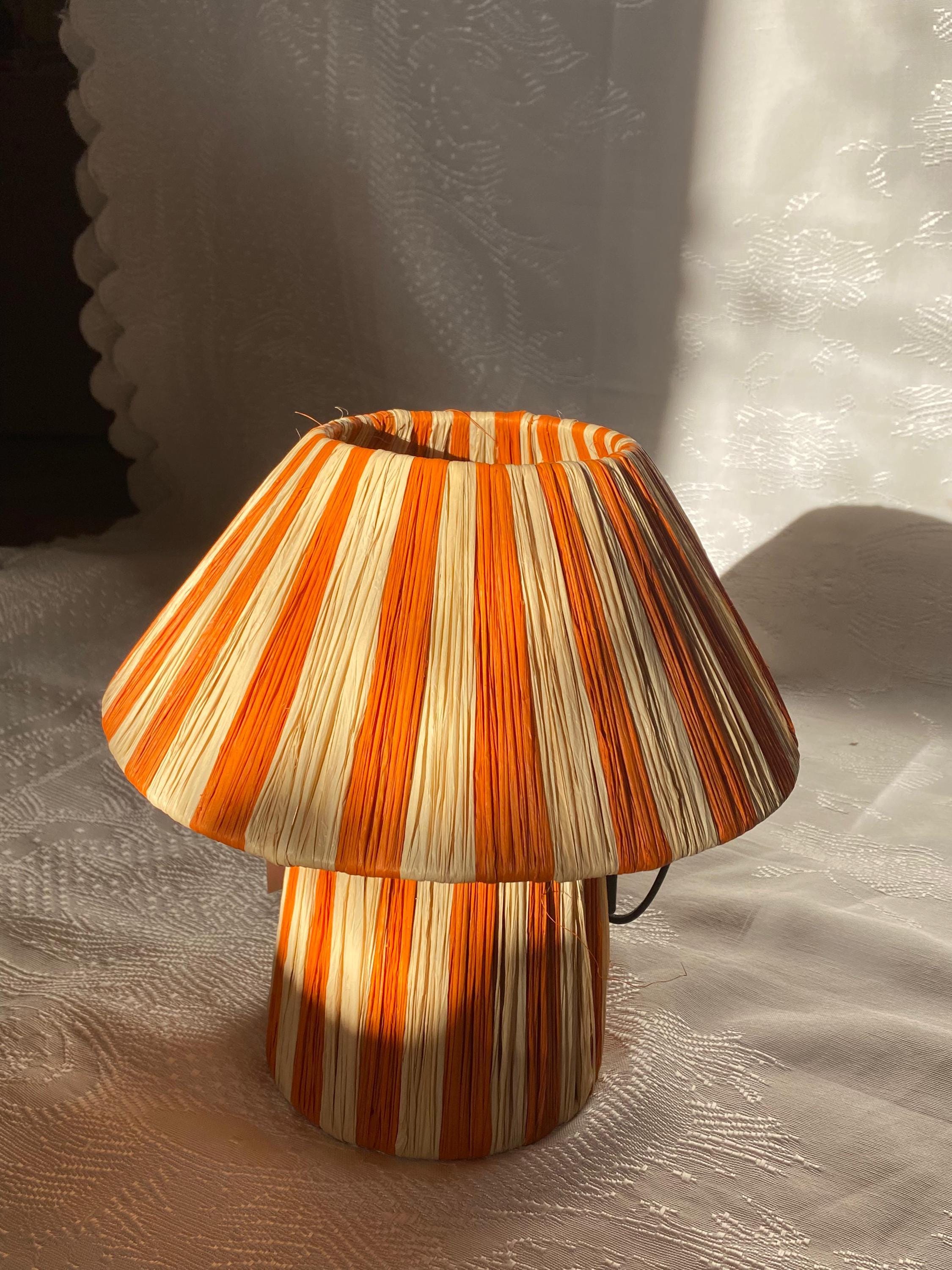 Striped raffia pendant light – Boho chic handmade lampshade