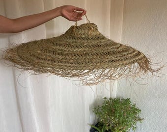 Natural doum pendant light - hand-woven lampshade, eco-friendly boho lighting, 3 sizes (40/60/80 cm)