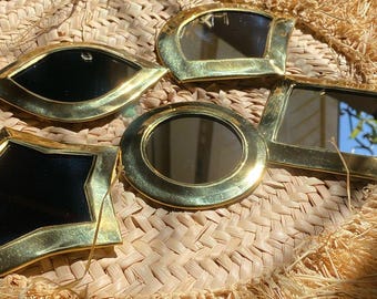 Set of 3 Mini Gold Wall Mirrors in Brass/Copper - Handmade Boho Decor, Boho Wall Decor, Set of 3 Small Gold Mirrors