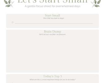 ADHD Daily Focus Sheet for Moms | Printable Task Starter | Simple Planner for Overwhelmed Brains | PDF Download