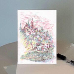 Jerusalem landscape in colors Printed card (No. 64), Greeting card + Envelope