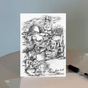 Jerusalem - the old city, the churches, the mountains around Printed card (No. 58), Greeting card + Envelope