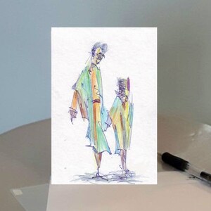 Vader en zoon lopen afgedrukte foto (nr. 48), wenskaart + envelop