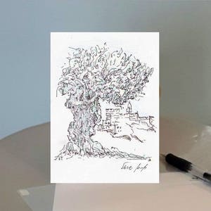 David Tower in Jerusalem with Olive tree Printed card (No. 13), Greeting card + Envelope