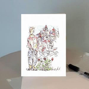 Een man en landschap in vrije stijl Gedrukte kaart (nr. 11), wenskaart + envelop