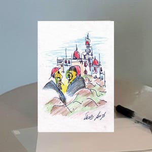 Postcard No. 55 - two men on the background of the city of Jerusalem