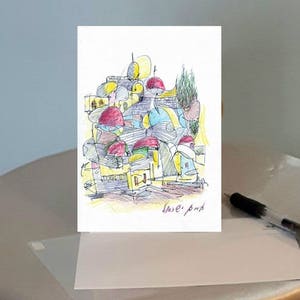 Jerusalem landscape in free style Printed card (No. 36), Greeting card + Envelope