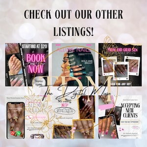 Pu&ograve; includere: Grafica promozionale per servizi di unghie. L'immagine presenta vari design di unghie, tra cui acrilici e manicure in gel, con sovrapposizioni di testo come "Prenota ora", "Allure Nails" e "Accepting New Clients". Il tema generale &egrave; la promozione dei servizi di nail art.