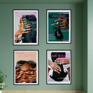 Modern Nail Art Poster Set | Nail Salon Wall Decor | Colorful Editorial-Style Nail Print Set | Beauty Studio Aesthetic Wall Art