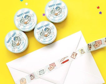 Happy mail Washi Tape ~ postal Kawaii Washi Planner Tapes ~ Cute pigeon Washi Tapes ~ Kawaii Stationery by dreamchaserart