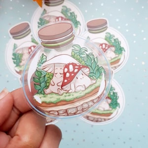 Cute clear vinyl ( transparent)  Mushy Friends sticker - journalling sticker - planner stickers - kawaii stationary - cottagecore - mushroom
