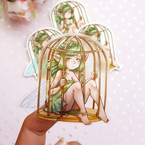 Autocollant fée en cage en vinyle transparent mignon - autocollant de journalisation - autocollants de planificateur - papeterie kawaii - cottagecore - Fairycore