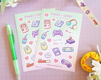 Kawaii gamer Sticker sheet - cute gamer girl Planner- stickers- Art - journalling - cute stationary