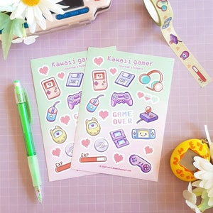 Kawaii gamer Sticker sheet - cute gamer girl Planner- stickers- Art - journalling - cute stationary
