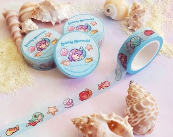 cute bubbly mermaids Washi Tape ~ cute  Planner Tapes ~ mermaid Washi Tapes ~ Kawaii Stationery by dreamchaserart