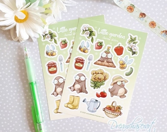 Little garden Sticker sheet  cute Bullet Journal garden bee Themed Stickers, cottagecore, planner Stickers, Scrapbook, mushroomcore