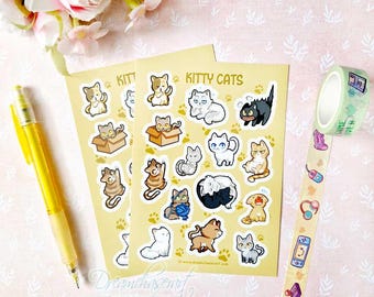 Hoja de pegatinas de gatitos - Linda chica gamer Planificador - pegatinas - Arte - diario - papelería linda