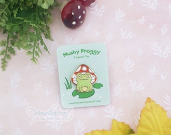 Mushy Froggy, enamel Pins, Cute frog pin, Mushroomcore, Cottagecore