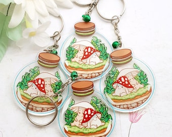 Cute mushy friends clear acrylic keychain charm - cottagecore - mushroomcore