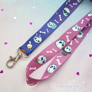 Kawaii skulls Lanyard with Silver Lobster Clasp | Cute Lanyard | Cute Key Holder, halloween, skeletons, skulls, pastel goth