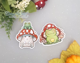 Cute vinyl Mushy and Froggy sticker set  - journalling sticker - planner stickers - kawaii stationary - cottagecore - mushroom